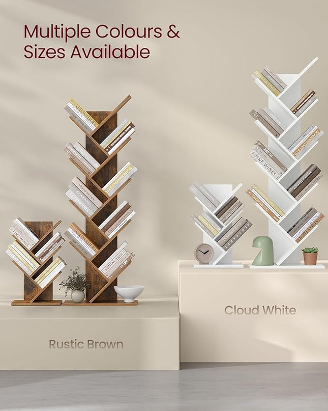 VASAGLE Tree Bookshelf, 5-Tier Bookcase, Small Bookshelf, Space-Saving Corner Shelf, Book Tree, Holds Books, CDs, Games, for Bedroom, Living Room, Home Office, Cloud White ULBC183T14 - LeafyLoom