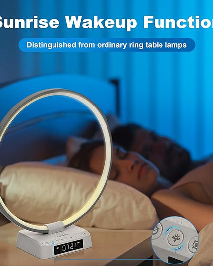 Light Alarm Clock Wake up Light Bioclock Adjustment Sunrise Alarm Clock Awakening lamp Bedside lamp Table lamp Nightstand Lamp Aureole Ring Light - LeafyLoom