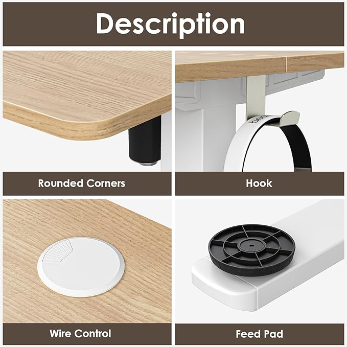 STARY Electric Adjustable Height Sit Stand Home Office Desk with Splice Board, 48x24, Castin Oak Desktop/White Frame - LeafyLoom