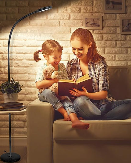 LED Floor Lamp,12W Gooseneck Floor Reading Lamps for Living Room with Remote & Touch Control,Stepless Adjustable Colors & Brightness Modern Dimmable Standing Lamp for Bedroom and Office - LeafyLoom