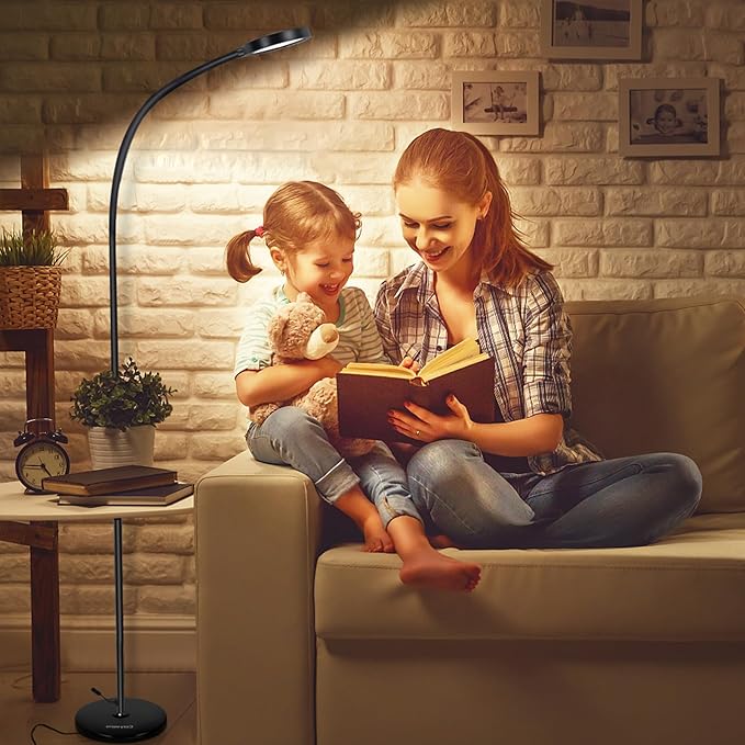 LED Floor Lamp,12W Gooseneck Floor Reading Lamps for Living Room with Remote & Touch Control,Stepless Adjustable Colors & Brightness Modern Dimmable Standing Lamp for Bedroom and Office - LeafyLoom