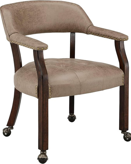 Large Dining Chairs with Casters and Arms, Rolling Dining Chairs with Wheels, Accent Wood Boss Caption's Chairs, 26" D x 25.2" W x 31.5" H, Espresso Legs & Yellowish Brown Fabric SY-318-LT - LeafyLoom