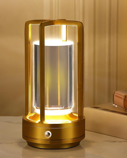 Portable Metal Table Lamp,Cordless Table Lamp,Battery Operated, 3 Light Colors, for Restaurant/Bedroom/Bars/Outdoor Party/Camping/Coffee Shop Atmosphere Night Light (Gold) - LeafyLoom