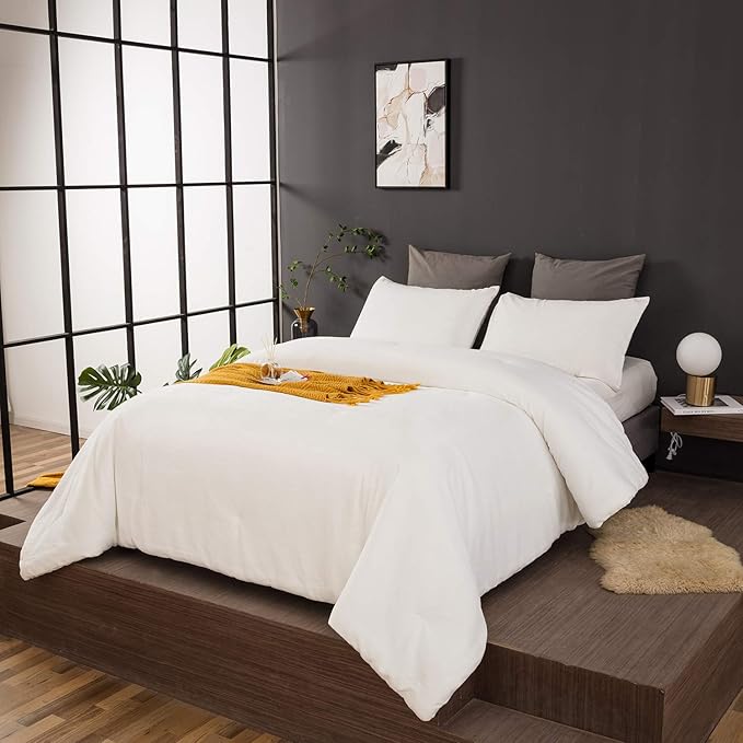 Wellboo White Fluffy Comforter Sets California King Women Men Solid White Velvet Bedding Comforters Cal King Plain White Flannel Plush Winter Blankets All White Flurry Aesthetic Quilt White Shaggy Bed - LeafyLoom