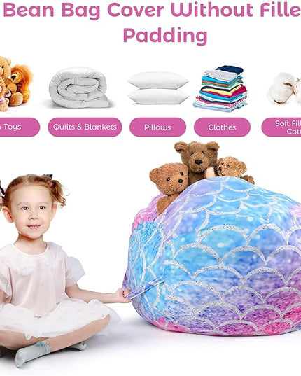 KABOER Bean Bag Cover for Kids,200L Stuffed Animal Storage Bean Bag Chair Cover |Stuffable Zipper Beanbag for Organizing Children Soft Plush Toys (32x29inch) - LeafyLoom