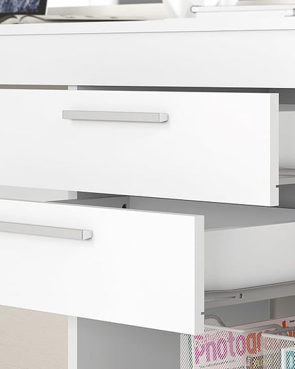 Techni Mobili Computer Home Office or Bedroom Storage & Drawers Ideal for Small Spaces Writing Desk, 47.6" W x 16.1" D x 30.3, White - LeafyLoom