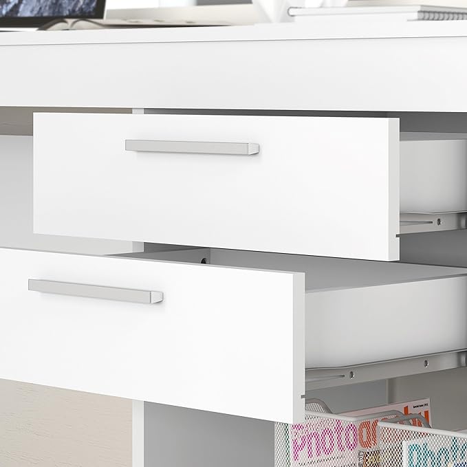 Techni Mobili Computer Home Office or Bedroom Storage & Drawers Ideal for Small Spaces Writing Desk, 47.6" W x 16.1" D x 30.3, White - LeafyLoom