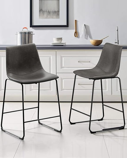 NicBex Retro Bar Stools Crazy-Horse Leather with Metal Legs Barstools, Lounge Kitchen Island Counter Stools, Set of 2, (Grey Color) (A-GE17019-USSU014) - LeafyLoom