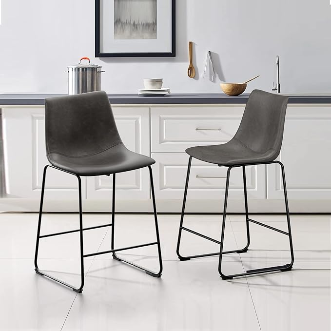 NicBex Retro Bar Stools Crazy-Horse Leather with Metal Legs Barstools, Lounge Kitchen Island Counter Stools, Set of 2, (Grey Color) (A-GE17019-USSU014) - LeafyLoom