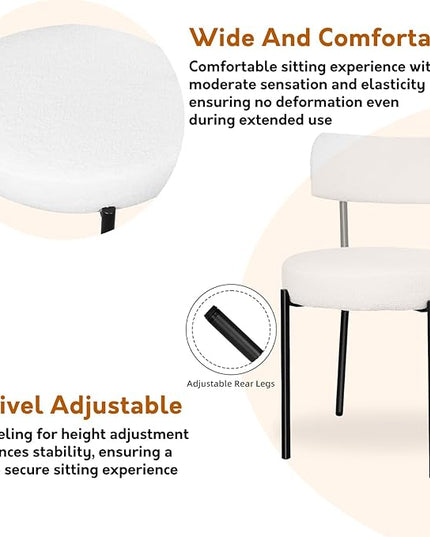 Boucle Dining Chairs Set of 2, Mid Century Dining Chairs with Metal Legs, Round Upholstered Sherpa Kitchen Dining Room Chairs Curved Backrest for Dining Room, Living Room, Kitchen,Black and White - LeafyLoom