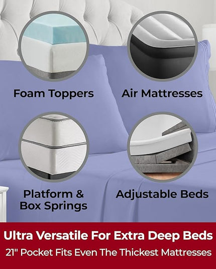 Mellanni Extra Deep King Sheets - 4 PC Iconic Collection Bedding Sheets & Pillowcases - Hotel Luxury, Ultra Soft, Cooling Bed Sheets - Extra Deep Pocket up to 21 inch (King, Royal Blue) - LeafyLoom