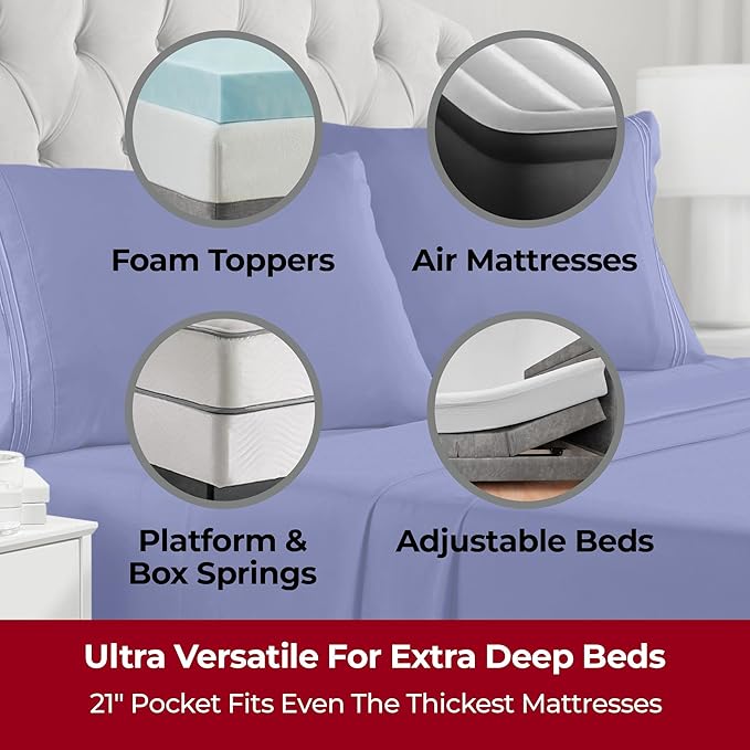 Mellanni Extra Deep King Sheets - 4 PC Iconic Collection Bedding Sheets & Pillowcases - Hotel Luxury, Ultra Soft, Cooling Bed Sheets - Extra Deep Pocket up to 21 inch (King, Royal Blue) - LeafyLoom
