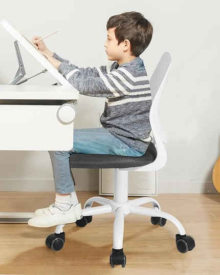 FurnitureR Desk Chair Small Study Chairs Armless for Child Kids Teens, Swivel Rolling Lightweight Task Chair with Wheels and Mesh Padded Cushion, Black/Grey - LeafyLoom