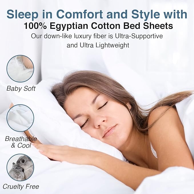 Bluemoon Homes 100% Egyptian Cotton Sheets Cal King Size Sheets Set, 4 Piece Bedding Sheets & Pillowcases Set, Luxury Deep Pocket California King Sheets, Cool Durable - Teal Embroidered White Sheets - LeafyLoom