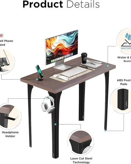 Home Office Computer Desk 35.4 inch gaming Desk, Modern and Minimalist home office desk, Home Office Desks, Study Desk, Craft table Black Metal Designed Frame, Dark Brown Board Color. - LeafyLoom