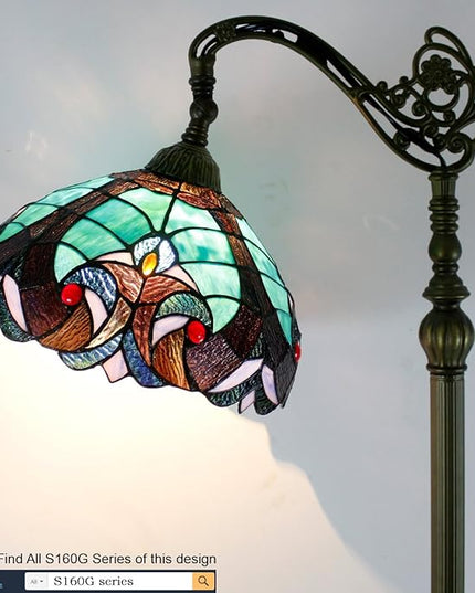 WERFACTORY Tiffany Floor Lamp Green Liaison Stained Glass Arched Lamp 12X18X64 Inches Gooseneck Adjustable Corner Standing Reading Light Decor Bedroom Living Room S160G Series - LeafyLoom