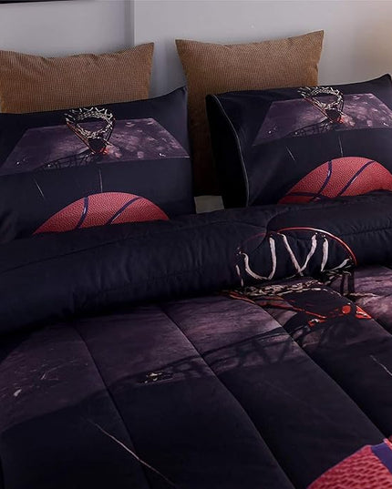 Btargot Basketball Comforter Sets Full for Boys Teens,3D Sports Basketball Bedding,Soft Microfiber Reversible Quilt with 3 Matching Pillow Shams - LeafyLoom