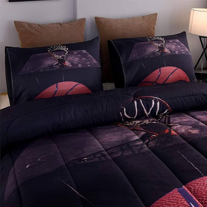 Btargot Basketball Comforter Sets Full for Boys Teens,3D Sports Basketball Bedding,Soft Microfiber Reversible Quilt with 3 Matching Pillow Shams - LeafyLoom