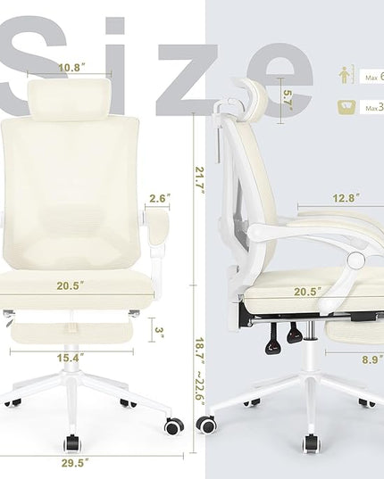 Misolant Ergonomic Office Chair with Footrest, Ergonomic Desk Chair with Adjustable 2D Lumbar Support, High Back Office Chair with Adjustable Headrest, Comfortable Executive Office Chair - LeafyLoom