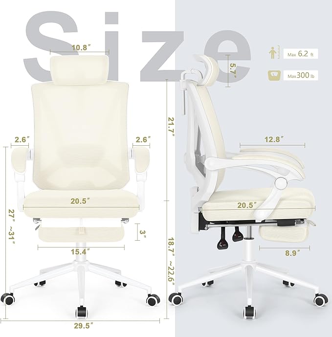 Misolant Ergonomic Office Chair with Footrest, Ergonomic Desk Chair with Adjustable 2D Lumbar Support, High Back Office Chair with Adjustable Headrest, Comfortable Executive Office Chair - LeafyLoom
