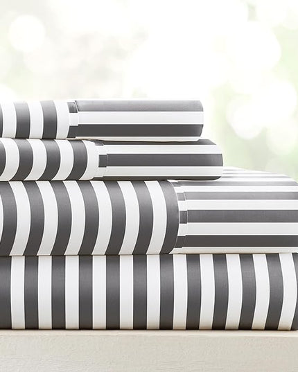 Linen Market 4 Piece California King Bedding Sheets Set (Gray Ribbon) - Sleep Better Than Ever with These Ultra-Soft & Cooling Bed Sheets for Your Cal King Size Bed - Deep Pocket Fits 16" Mattress - LeafyLoom