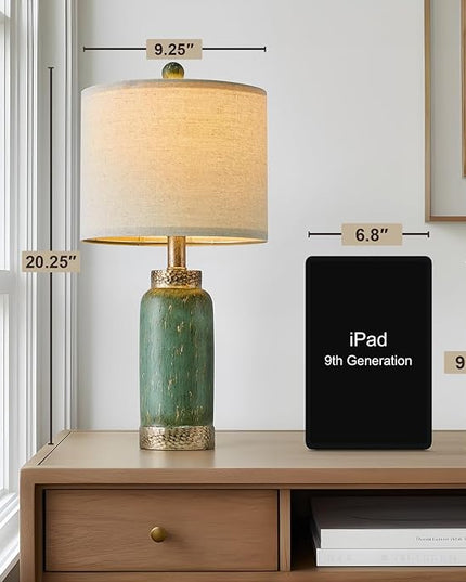 20.25" Table Lamps Set of 2 Small Table Lamp for Bedroom Living Room Green Lamp Farmhouse Lamp Vintage Rustic Boho Bedside Lamps Mid Century Side Table Nightstand Lamp Home Office Retro Deco - LeafyLoom