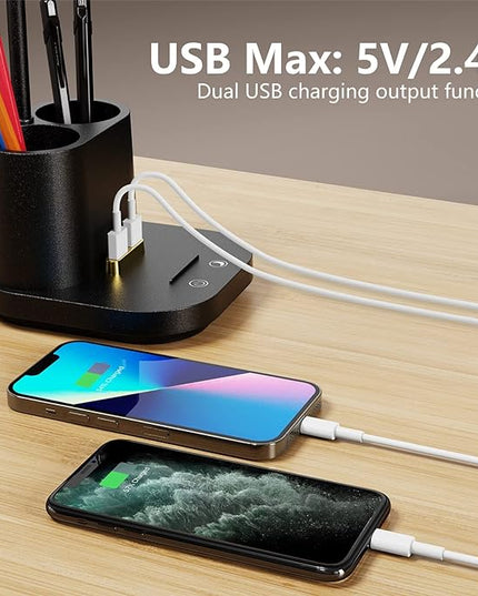 LED Desk Lamp with USB Charging Port Touch control 3 Color Modes, Stepless Dimming, Home office Desk Lamp, LED Small Desk Lamp in University Dormitory, Study Desk Lamp, Gooseneck Lamp - LeafyLoom
