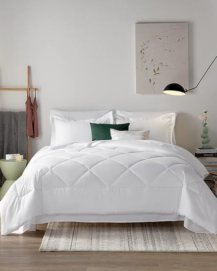 CozyLux Twin Bed in a Bag Comforter Sets with Comforter and Sheets 5-Pieces for Girls and Boys White All Season Bedding Sets with Comforter, Pillow Sham, Flat Sheet, Fitted Sheet and Pillowcase - LeafyLoom