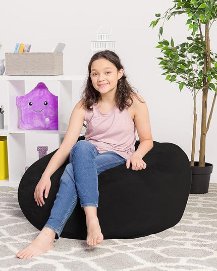 Posh Creations Bean Bag Chair for Kids, Teens, and Adults Includes Removable and Machine Washable Cover, Soft Faux Rabbit Fur - Black, 38in - Large - LeafyLoom