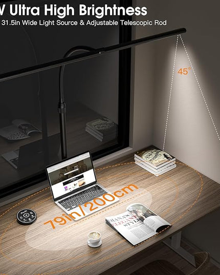 Desk Lamp for Home Office, Desk Light with Remote Control, Monitor Light with Telescopic Rod, Gesture Sensing Office Lamp, Architect Desk Lamp, Adjustable Brightness & Color Temperature, 24W - LeafyLoom