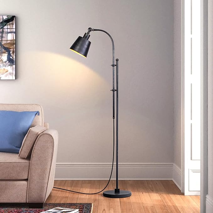 Floor Lamp, Industrial Floor Lamps for Living Rooms & Bedrooms - Rustic Farmhouse Reading Lamp Standing, Adjustable Metal Heads Indoor Task Lighting for Living Room Office Home Décor (Black01-3S) - LeafyLoom