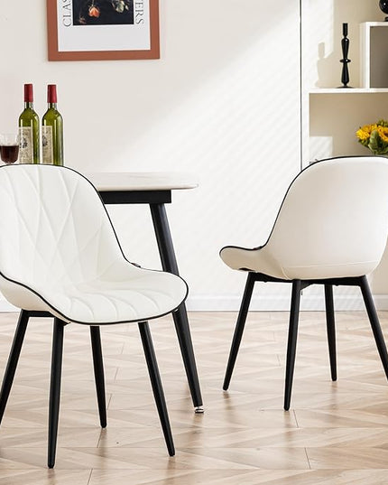 YOUNIKE Dining Chairs Set of 2, White Comfy Padded Kitchen Chairs, Armless Modern Faux Leather Upholstered Dining Room Chairs, Elegant Dinning Chairs Side Chairs, Easy to Clean - LeafyLoom
