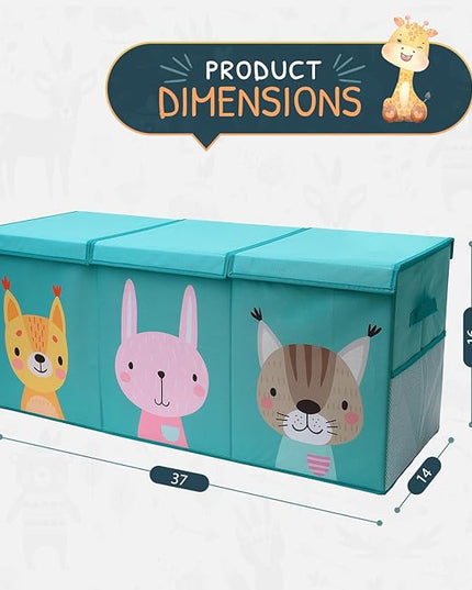 Extra Large Toy Storage Organizer with Lid - Sturdy, Collapsible Toy Chest Storage Box with Cute Design - Toys Bin with Dividers for Kids, Boys, Girls, Nursery, Bedroom, Play room 37"x16"x14" - LeafyLoom