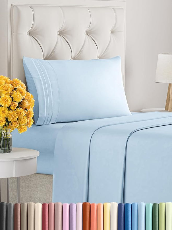 Twin XL Size 3 Piece Sheet Set - Comfy Breathable & Cooling Sheets - Hotel Luxury Bed Sheets for Women & Men - Deep Pockets, Easy-Fit, Soft & Wrinkle Free Sheets - Light Blue Oeko-Tex Bed Sheet Set - LeafyLoom