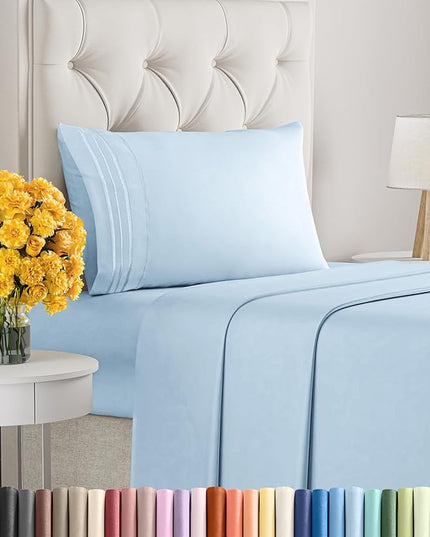 Twin Size 3 Piece Sheet Set - Comfy Breathable & Cooling Sheets - Hotel Luxury Bed Sheets for Women & Men - Deep Pockets, Easy-Fit, Soft & Wrinkle Free Sheets - Light Blue Oeko-Tex Bed Sheet Set - LeafyLoom