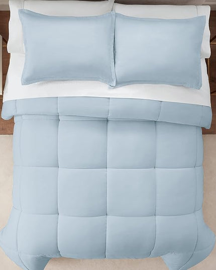 SERTA Simply Clean Ultra Soft Hypoallergenic Solid 3 Piece Comforter Set, King, Light Blue - LeafyLoom