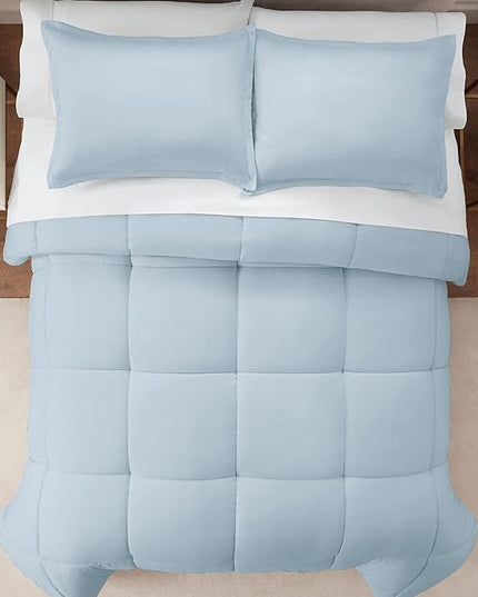 SERTA Simply Clean Ultra Soft Hypoallergenic Solid 3 Piece Comforter Set, Full/Queen, Light Blue - LeafyLoom