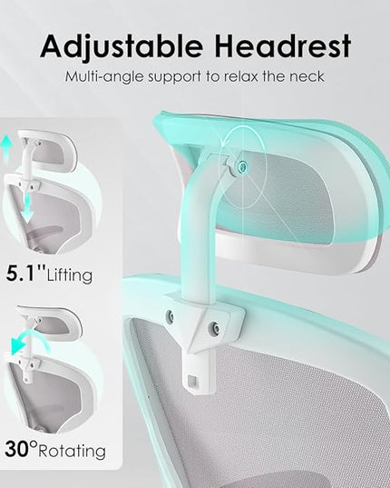 Farini Ergonomic Office Chair, Home Office Desk Chair with Headrest, High Back Computer Chair with Flip-up Armrests and Adjustable Lumbar Support.for Home Office Study Room Bedroom, Gray. - LeafyLoom
