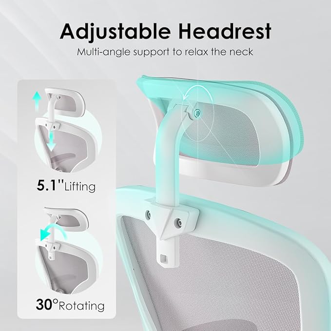 Farini Ergonomic Office Chair, Home Office Desk Chair with Headrest, High Back Computer Chair with Flip-up Armrests and Adjustable Lumbar Support.for Home Office Study Room Bedroom, Gray. - LeafyLoom