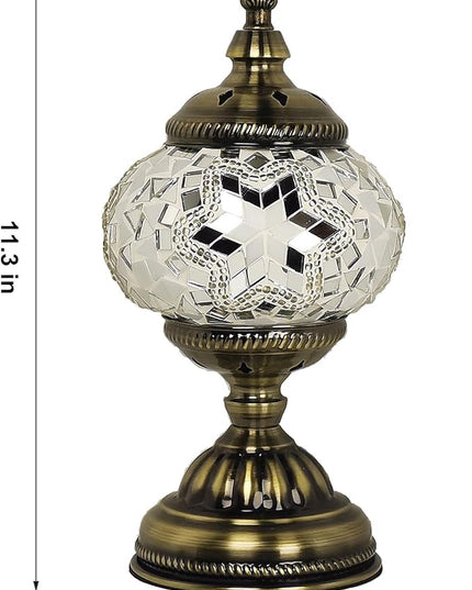 Turkish Mosaic Lamp Bohemian Tiffany Style Stained Glass Bedside Lamp for Bedroom (White) - LeafyLoom
