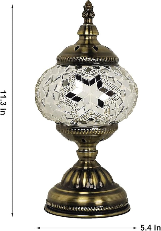 Turkish Mosaic Lamp Bohemian Tiffany Style Stained Glass Bedside Lamp for Bedroom (White) - LeafyLoom