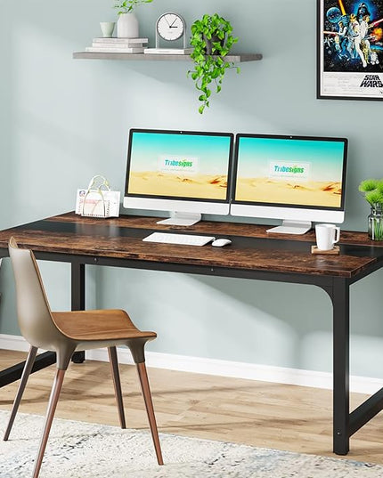 Tribesigns Modern Computer Desk, 63 x 31.5 inch Large Office Desk Computer Table Study Writing Desk Workstation for Home Office, Rustic/Black - LeafyLoom
