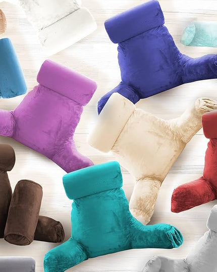 Clara Clark Reading Pillow, Large Back Pillow for Sitting Up in Bed, Memory Foam Back Support Pillow, Reading Pillows for Sitting in Bed, Chocolate Brown Sit Up Pillow for Bed with Arms and Pockets - LeafyLoom