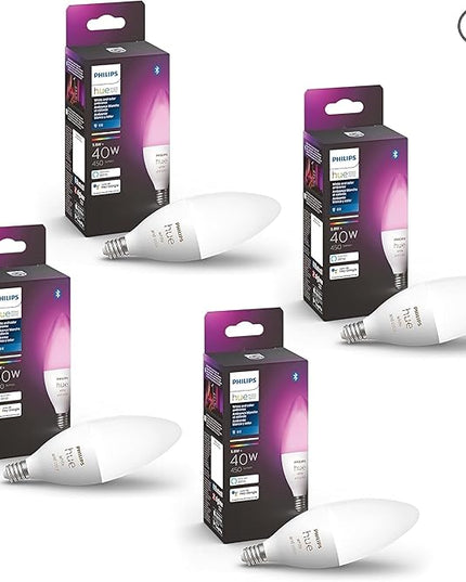Philips Hue Smart 40W B39 Candle-Shaped LED Bulb - White and Color Ambiance Color-Changing Light - 4 Pack - 450LM - E12 - Control with Hue App - Works with Alexa, Google Assistant and Apple Homekit PhilipsHue