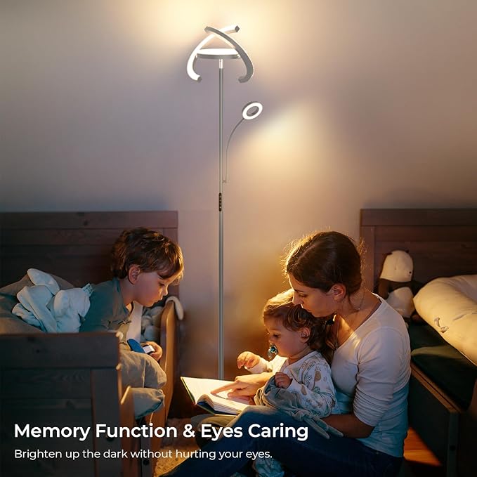 FIMEI 3 in 1 Floor Lamp, Modern Bright Standing Lamp with Split Rotatable Outer Ring Light and Small Reading Light, 4 Color and Dimmable, 3-Way Independent Control for Living Room Office, Gray - LeafyLoom