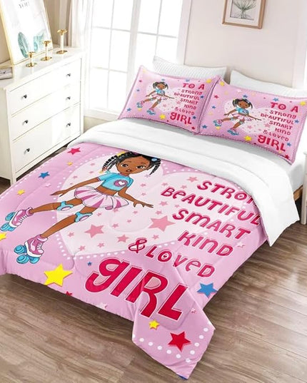 Black Ballerina Comforter Queen Sets for Girls Toddle,Black Girl Magic Comforter Set for Teens Kids,African American Afro Girl Inspirational Bedding Sets - LeafyLoom