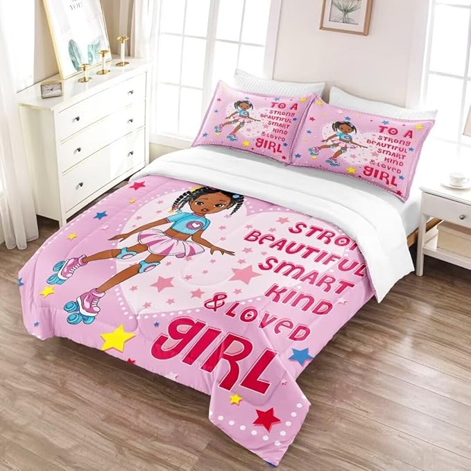 Black Ballerina Comforter Queen Sets for Girls Toddle,Black Girl Magic Comforter Set for Teens Kids,African American Afro Girl Inspirational Bedding Sets - LeafyLoom