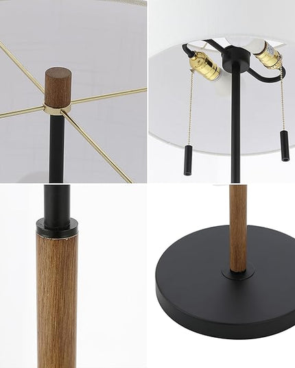 JONATHAN Y JYL1141A Maude 61" Rustic Farmhouse Iron Candlestick Pull Chains LED Floor Lamp Minimalist, Modern, Traditional, Designer, Office, Living Room, Dining Room, Bedroom, Brown Wood Finish/Black - LeafyLoom