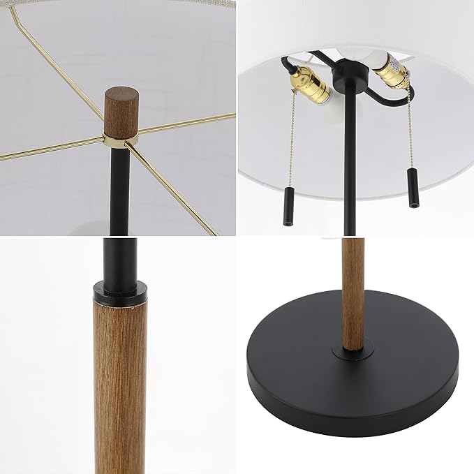 JONATHAN Y JYL1141A Maude 61" Rustic Farmhouse Iron Candlestick Pull Chains LED Floor Lamp Minimalist, Modern, Traditional, Designer, Office, Living Room, Dining Room, Bedroom, Brown Wood Finish/Black - LeafyLoom