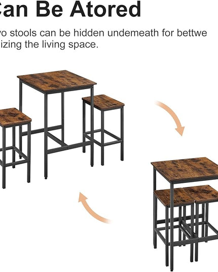 NicBex Small Dining Table for 2 Kitchen Tables and Chairs Bar Table Set, Square Bar Table with 2 Bar Chairs for Kitchen Breakfast Table, Bar, Banquet Hall, Space Saving, Rustic Brown - LeafyLoom